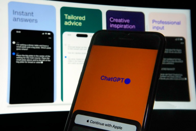 This photo, in New York, Thursday, May 18, 2023, shows the ChatGPT app on an iPhone. The free app started to become available on iPhones in the U.S. and will later be coming to Android phones.