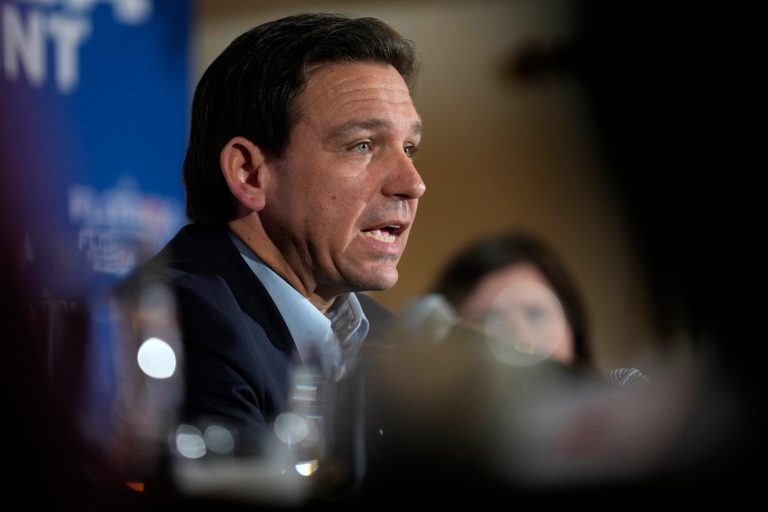 Florida Gov. Ron DeSantis speaks at a political roundtable, Friday, May 19, 2023, in Bedford, N.H.