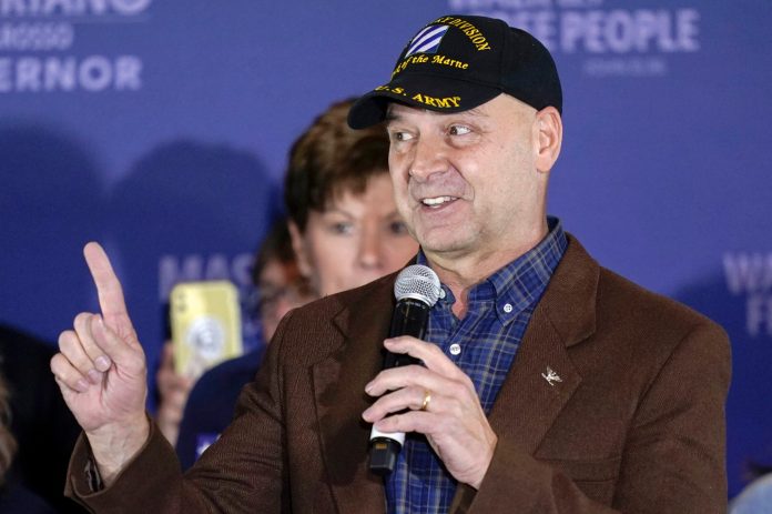 FILE - Pennsylvania Republican gubernatorial candidate Doug Mastriano speaks to supporters during an election night campaign event at the Penn Harris Hotel in Camp Hill, Pa., Nov. 8, 2022. Mastriano announced Thursday night, May 25, 2023, that he will not run for U.S. Senate, less than seven months after his loss in last Novemberâs general election for governor. (AP Photo/Carolyn Kaster, File)