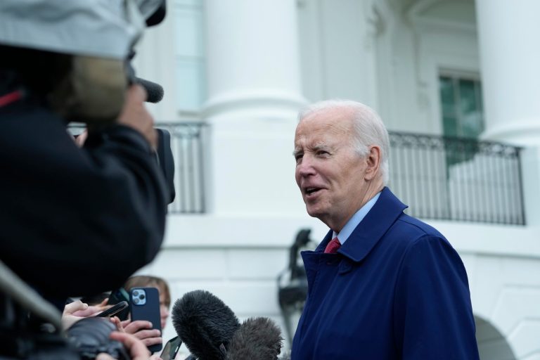 President Joe Biden talks with reporters before boarding Marine One on the South Lawn of the White House in Washington, Monday, May 29, 2023. 