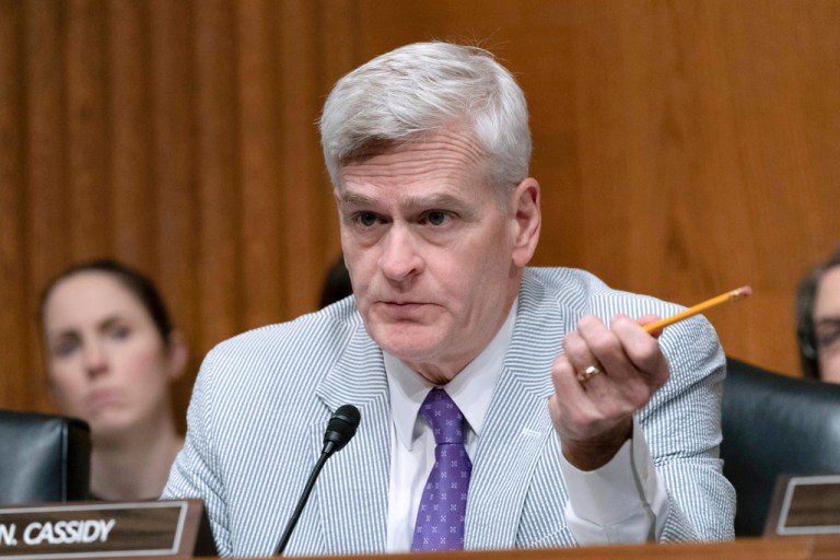 Sen. Bill Cassidy (R-LA), ranking member of the Senate Health, Education, Labor, and Pensions Committee, speaks during a hearing on 