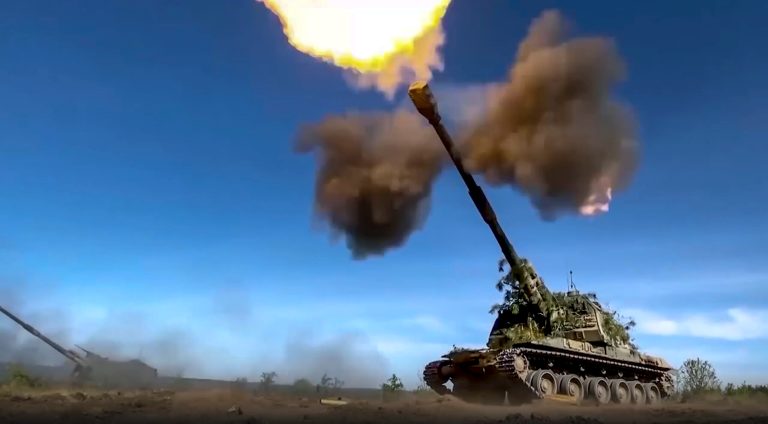 In this photo taken from video released by the Russian Defense Ministry Press Service on Monday, June 5, 2023, a Russian self-propelled gun fires toward Ukrainian positions at an undisclosed location. Analysts say Moscow has learned from its mistakes so far in Ukraine and has improved its weapons and skills.