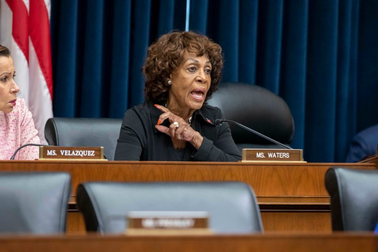 Rep. Maxine Waters (D-CA) speaks before the House Financial Services Committee during a hearing regarding the state of the international financial system at the Capitol in Washington, Tuesday, June 13, 2023.