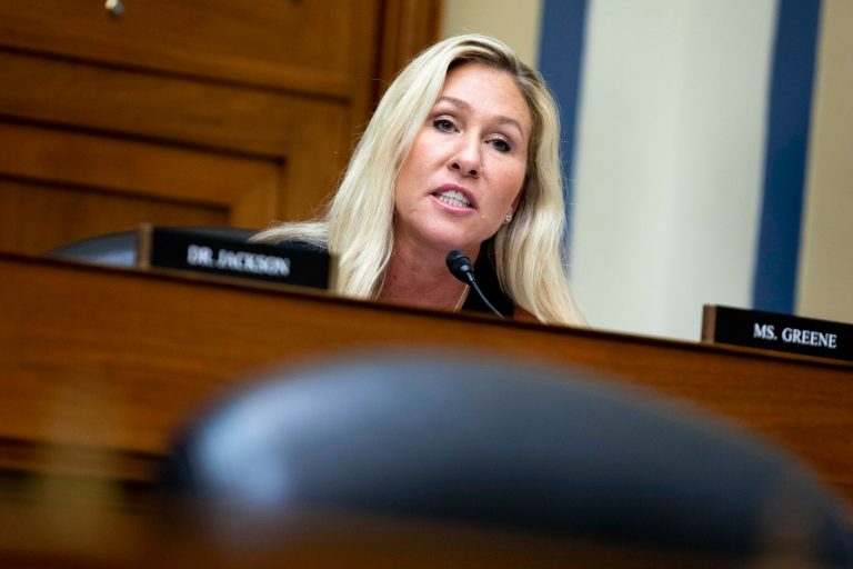 Rep. Marjorie Taylor Greene, R-Ga., asks questions during the House Oversight and Accountability select subcommittee hearing on the coronavirus pandemic at the Capitol in Washington, Tuesday, June 13, 2023. 