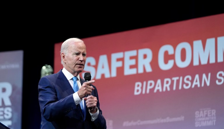 President Joe Biden speaks at the National Safer Communities Summit at the University of Hartford in West Hartford, Connecticut, Friday, June 16, 2023. The summit is attended by gun safety advocates, local leaders, and families affected by gun violence.