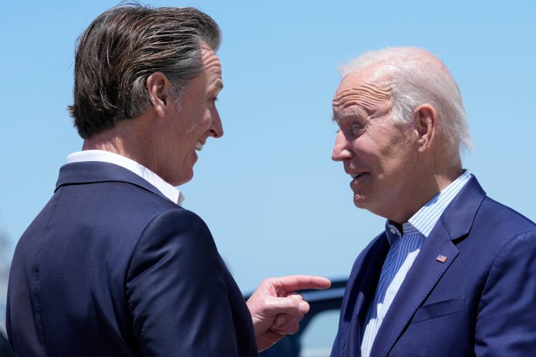 President Joe Biden talks with Gov. Gavin Newsom (D-CA) on June 19, 2023.