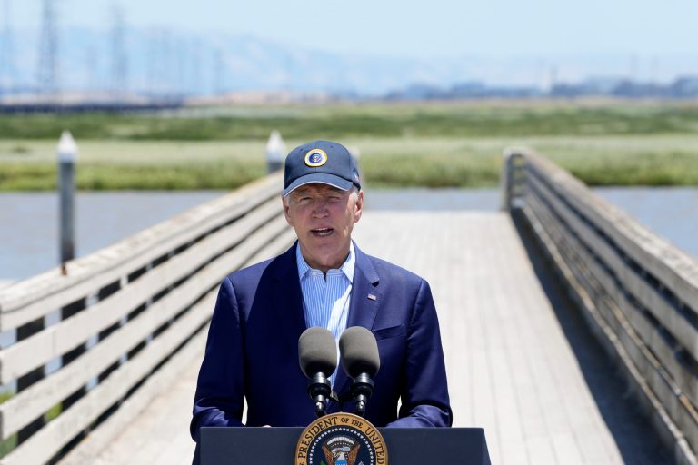 President Joe Biden speaks at the Lucy Evans Baylands Nature Interpretive Center and Preserve in Palo Alto, Calif., Monday, June 19, 2023. (AP Photo/Susan Walsh)