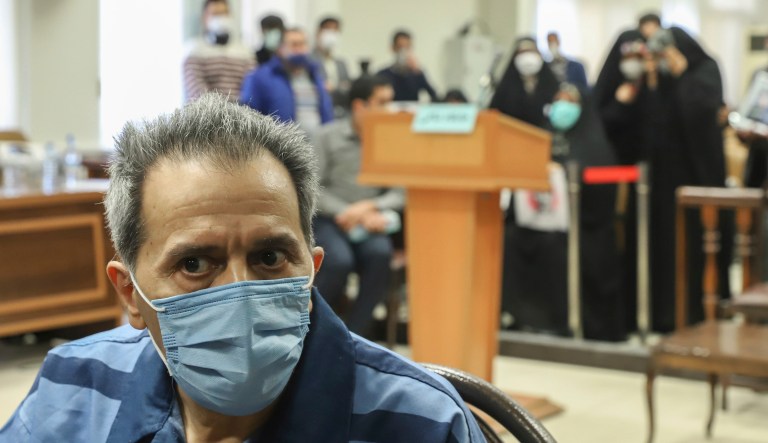 Iranian-German national and U.S. resident Jamshid Sharmahd attends his trial at the Revolutionary Court, in Tehran, Iran, Sunday, Feb. 6, 2022.