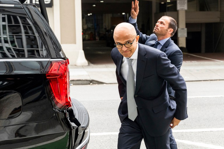Microsoft CEO Satya Nadella arrives at the Phillip Burton Federal Building and U.S. Courthouse on June 28, 2023, in San Francisco.