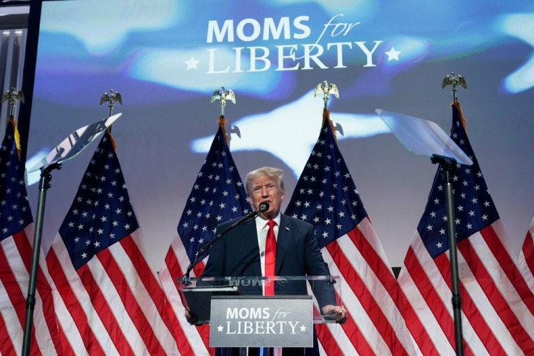 Donald Trump vows to take on ‘Marxist lunatics and perverts’ in Moms for Liberty speech