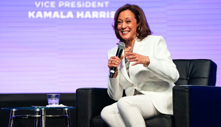 Vice President Kamala Harris appears at the Essence Festival of Culture on Friday, June 30, 2023, at the Ernest N. Morial Convention Center in New Orleans. 