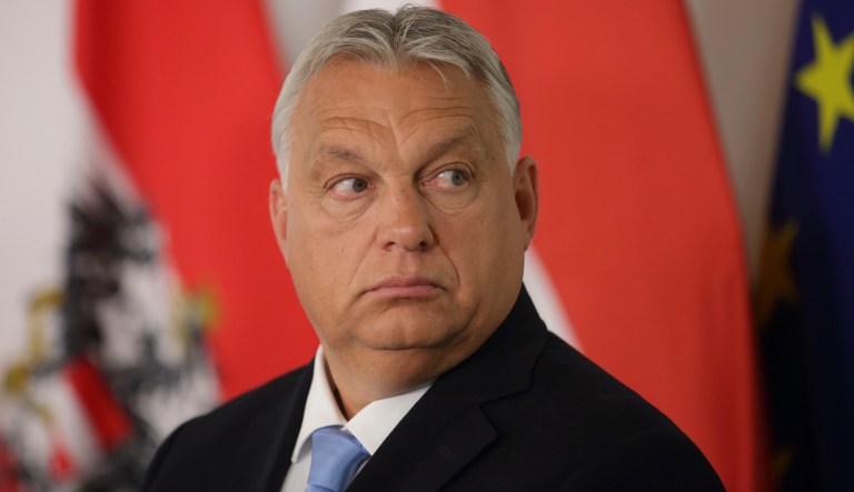 Hungary's Prime Minister Viktor Orban holds a news conference during a migration summit in Vienna, Austria, Friday, July 7, 2023.