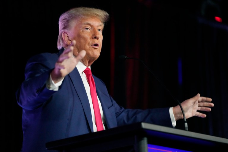 Former President Donald Trump speaks at a campaign event Saturday, July 8, 2023, in Las Vegas. 