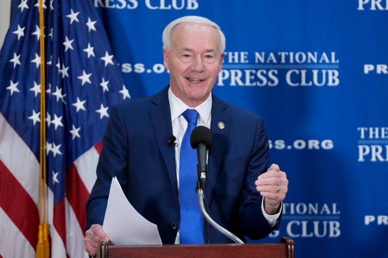 Republican presidential candidate, former Arkansas Gov. Asa Hutchinson speaks during an event at the National Press Club in Washington, Monday, July 17, 2023. 