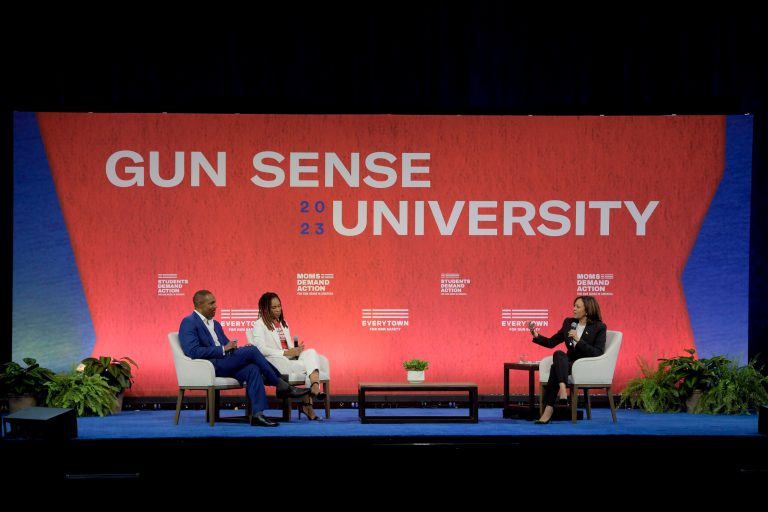 Vice President Kamala Harris speaks at the Everytown for Gun Safety Action Fund's annual Gun Sense University conference.