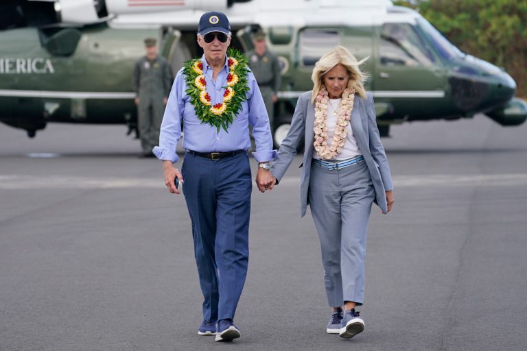 President Joe Biden traveled to Hawaii Monday to survey damage caused by recent deadly wildfires but will spend the remainder of the week vacationing at Lake Tahoe amid a hectic week for Republicans looking to unseat him in the coming general election.