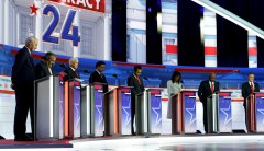 Republican debate: Six of the eight candidates raise hands to support Trump if convicted