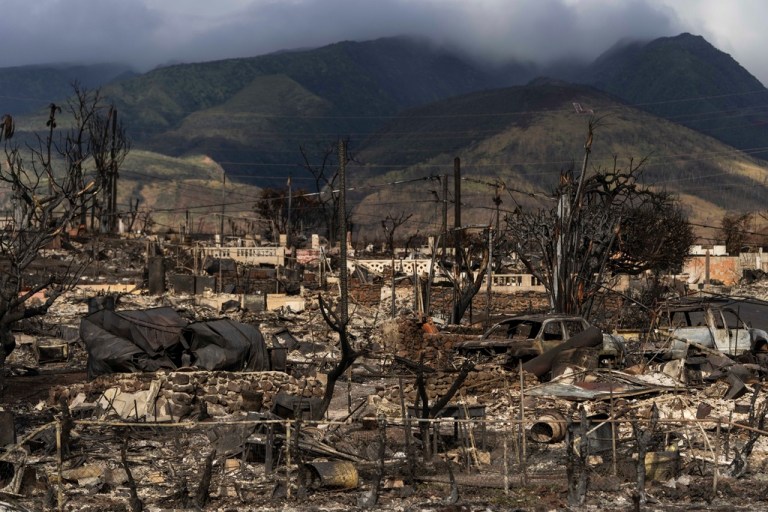 A general view shows the aftermath of a wildfire in Lahaina, Hawaii, Aug. 21, 2023. 