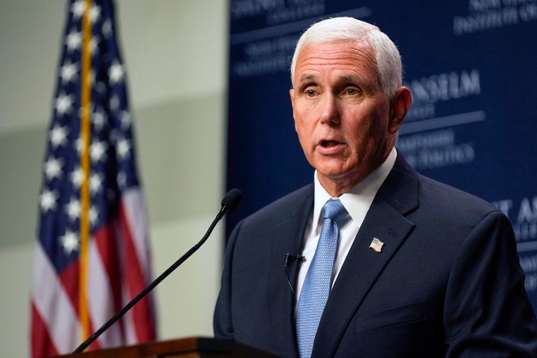 Republican presidential candidate Mike Pence speaks at St. Anselm College, Wednesday, Sept. 6, 2023, in Manchester, New Hampshire.