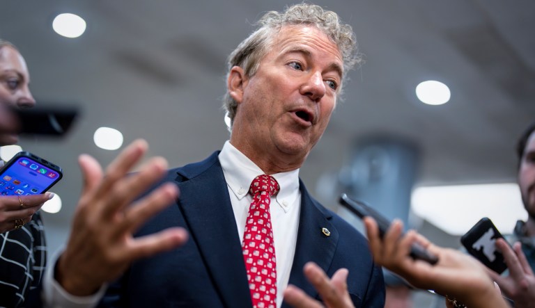 Sen. Rand Paul, R-Ky., speaks to reporters about Senate Minority Leader Mitch McConnell, R-Ky., and his recent freeze-ups on camera, at the Capitol in Washington, Thursday, Sept. 7, 2023. 