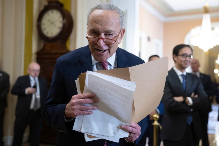 Senate Majority Leader Chuck Schumer (D-NY) is seen at the U.S. Capitol on Sept. 12, 2023. (Francis Chung/POLITICO via AP Images)