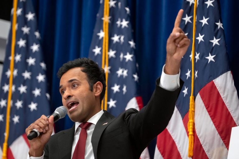 Republican presidential candidate Vivek Ramaswamy speaks at the America First Policy Institute in Washington, Wednesday, Sept. 13, 2023.