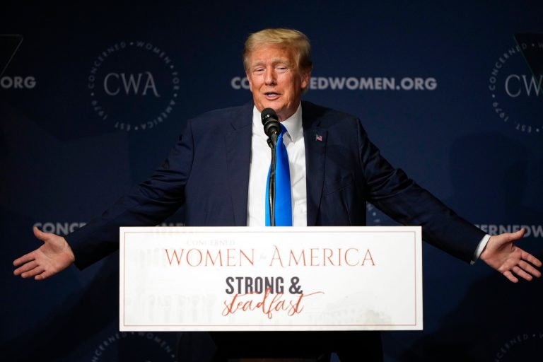 Former President Donald Trump speaks at a Concerned Women for America Summit at the Capitol Hilton, Friday, Sept. 15, 2023, in Washington.