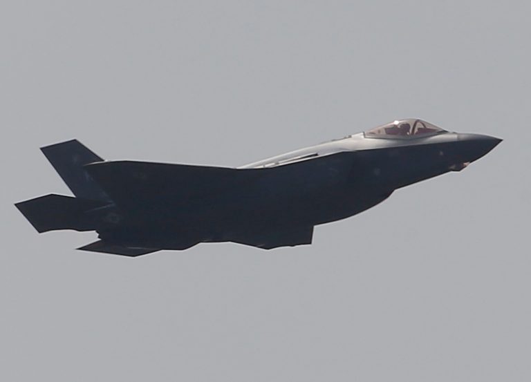 A Lockheed Martin F-35 Lightning II performs a demonstration flight at the Paris Air Show, in Le Bourget, east of Paris, Tuesday, June 20, 2017. On Sunday, Sept. 17, 2023, a Marine Corps pilot safely ejected from an F-35 Lightning II over North Charleston, S.C. The search for his missing aircraft was focused on two lakes north of North Charleston, military officials said. 