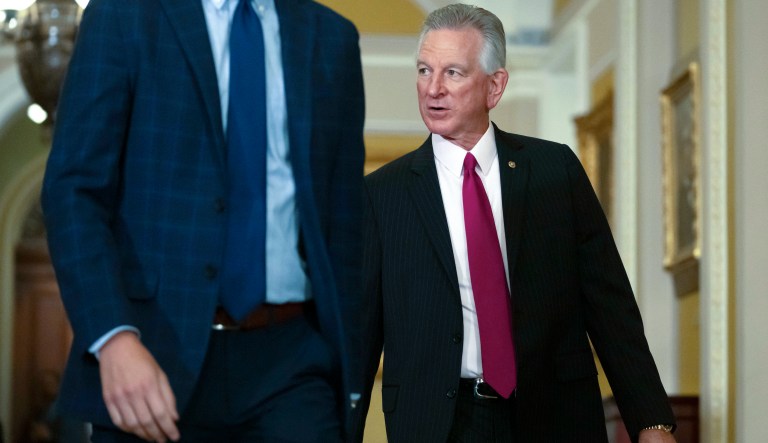 Sen. Tommy Tuberville, R-Ala., walks through Capitol Hill on Thursday, Sept. 21, 2023, in Washington.