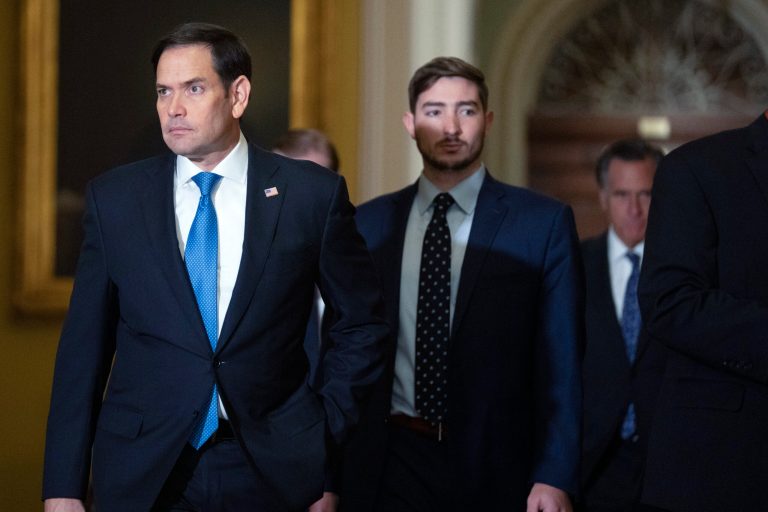 Sen. Marco Rubio (R-FL) walks on Capitol Hill on Thursday, Sept. 21, 2023, in Washington. Rubio sent a letter to the State Department Wednesday, Oct. 12, demanding a harder crackdown on Iran and its nuclear weapons ambitions amid its alleged role in Israel's war with Hamas.