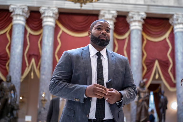 Rep. Byron Donalds, R-Fla., walks to House Speaker Kevin McCarthy's office, at the Capitol in Washington, Thursday, Sept. 21, 2023. (AP Photo/J. Scott Applewhite)