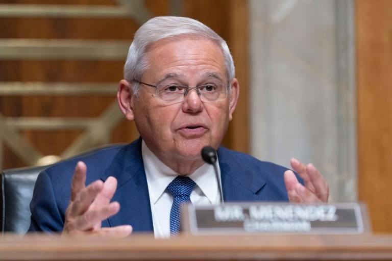 Sen. Bob Menendez (D-NJ) speaks during a hearing on Capitol Hill on March 22, 2023, in Washington. Rep. Andy Kim (D-NJ) announced on Saturday that he will run against Menendez in the stateâs Democratic primary for Senate next year, saying he feels compelled to run against the three-term senator after he and his wife were indicted on sweeping corruption charges.