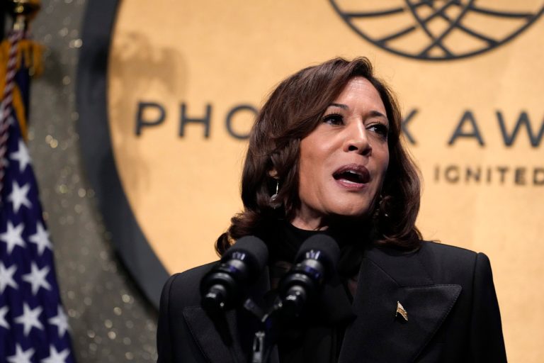 Vice President Kamala Harris speaks at the Congressional Black Caucus's 2023 Phoenix Awards Dinner on Saturday, Sept. 23, 2023, in Washington.