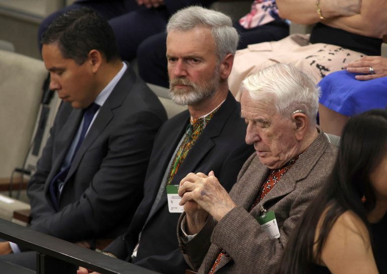 Yaroslav Hunka, right, waits for the arrival of Ukrainian President Volodymyr Zelensky in the House of Commons in Ottawa, Ontario, on Friday, Sept. 22, 2023. The speaker of Canadaâs House of Commons apologized Sunday, Sept. 24, for recognizing Hunka, who fought for a Nazi military unit during World War II. Just after Zelensky delivered an address in the House of Commons on Friday, Canadian lawmakers gave the 98-year-old a standing ovation when Speaker Anthony Rota drew attention to him.