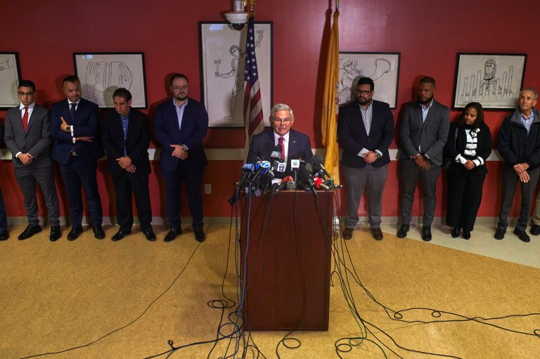 Sen. Bob Menendez (D-NJ) speaks during a news conference on Monday, Sept. 25, 2023, in Union City, New Jersey. Menendez and his wife have been indicted on charges of bribery. Menendez defiantly pushed back against federal corruption charges, saying cash authorities found in his home was from his savings account, was on hand for emergencies, and wasn't bribe proceeds.