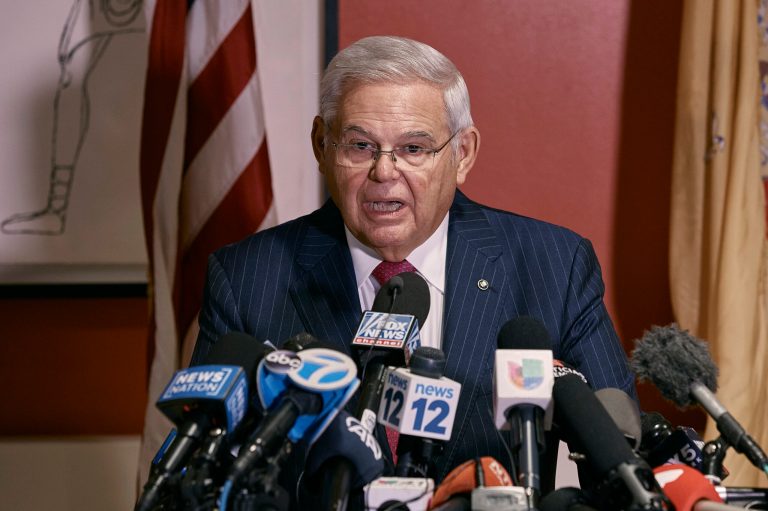 Sen. Bob Menendez speaks during a news conference on Monday, Sept. 25, 2023, in Union City, New Jersey. Menendez defiantly pushed back against federal corruption charges, saying cash authorities found in his home was from his savings account and was on hand for emergencies, and wasn't bribe proceeds. 