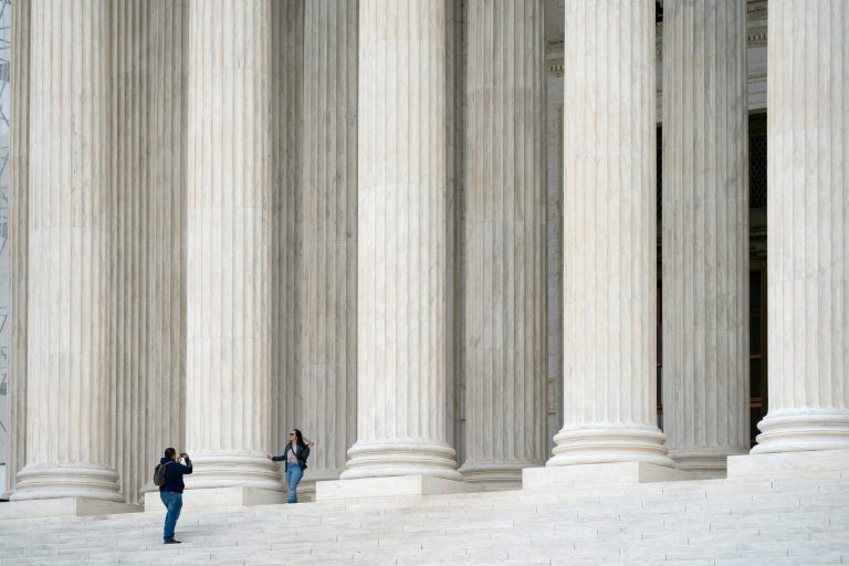 Visitors tour the Supreme Court in Washington, Monday, Sept. 25, 2023. The new term of the high court begins next Monday, Oct. 2. 