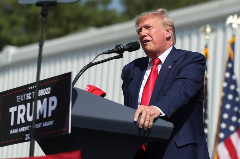 Former President Donald Trump speaks at a rally in Summerville, S.C., Monday, Sept. 25, 2023. 