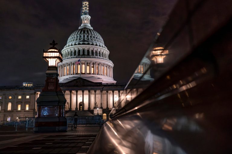 The Capitol is seen late Tuesday night, Sept. 26, 2023, in Washington, as lawmakers work to advance appropriations bills on the House floor. The Republican-controlled House and the Democratic-controlled Senate are starkly divided over very different paths to preventing a federal shutdown.