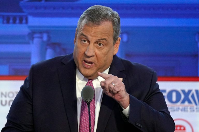 Former New Jersey Gov. Chris Christie speaks during a Republican presidential primary debate hosted by Fox Business Network and Univision, Wednesday, Sept. 27, 2023, at the Ronald Reagan Presidential Library in Simi Valley, California.