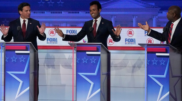 GOP contenders debate in California as Trump speaks in Michigan