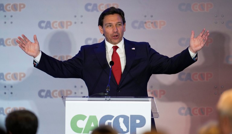 Gov. Ron DeSantis (R-FL) speaks at the California Republican Party Convention Friday, Sept. 29, 2023, in Anaheim, Calif.