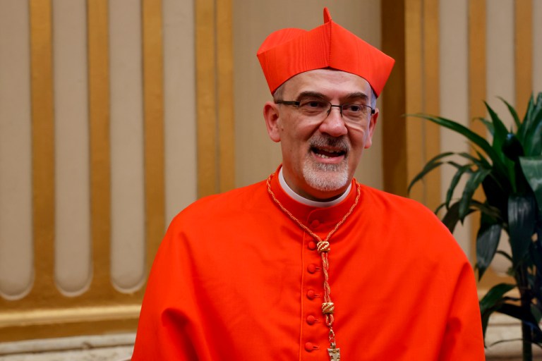 New Cardinal Pierbattista Pizzaballa, Latin Patriarch of Jerusalem, poses for a photo at the end of the consistory where Pope Francis elevated 21 new cardinals in St. Peter's Square at the Vatican on Saturday, Sept. 30, 2023.