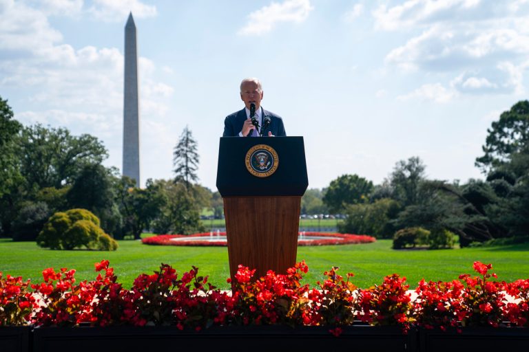 President Joe Biden delivers remarks during an event celebrating the Americans with Disabilities Act on the South Lawn of the White House, Monday, Oct. 2, 2023.