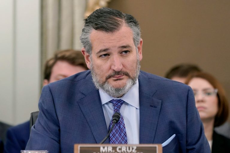 Sen. Ted Cruz (R-TX) questions Michael Whitaker, of Vermont, during his nomination hearing to be administrator of the Federal Aviation Administration on Capitol Hill on Wednesday, Oct. 4, 2023, in Washington.