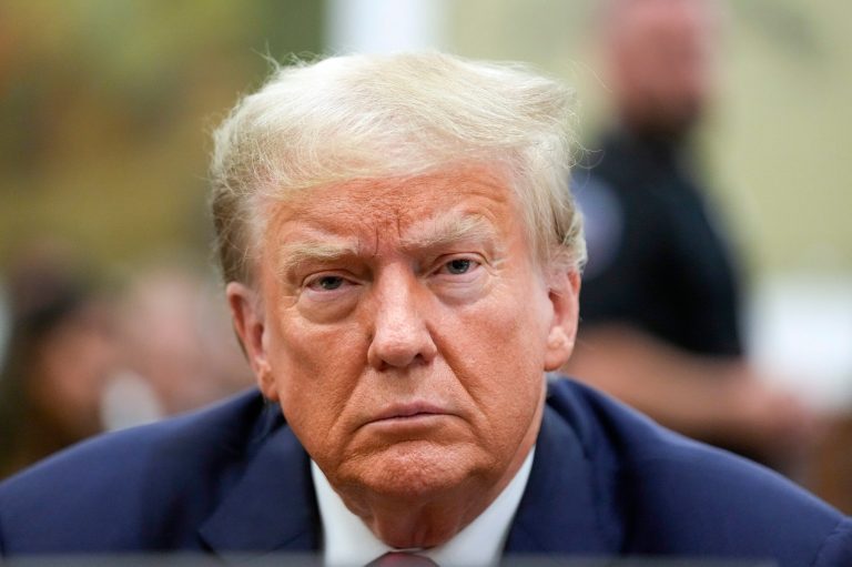 FILE - Former President Donald Trump sits in the courtroom before the continuation of his civil business fraud trial at New York Supreme Court, Tuesday, Oct. 3, 2023, in New York.
