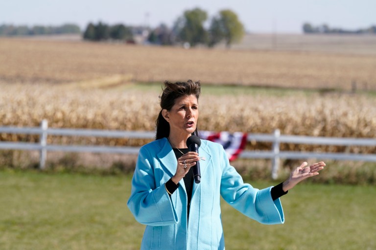 Republican presidential candidate and former South Carolina Gov. Nikki Haley speaks during a town hall, Monday, Oct. 9, 2023, in Boone, Iowa.