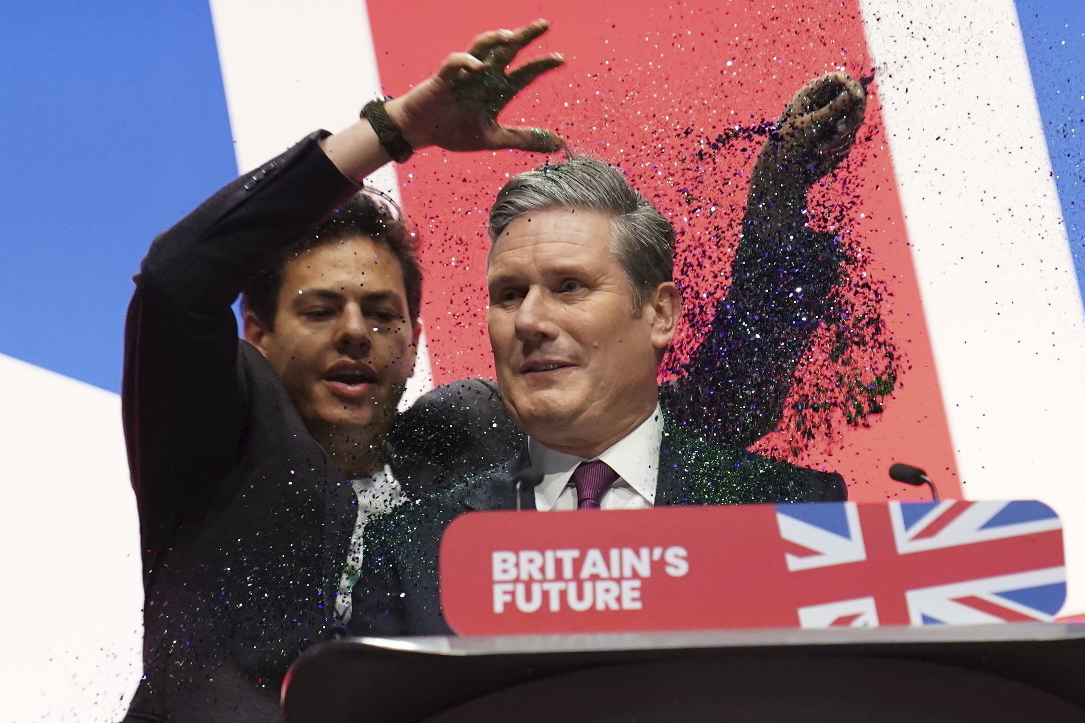 Keir Starmer covered in glitter in ambush by protester