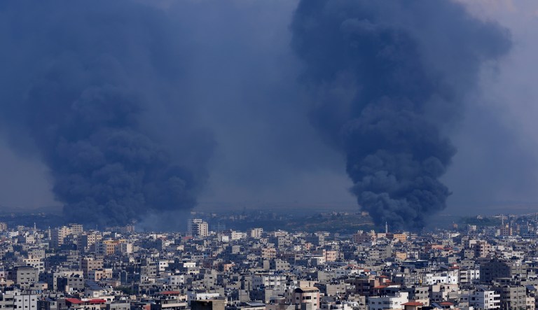 Smoke rises following Israeli airstrikes in Gaza City, Wednesday, Oct. 11, 2023. 