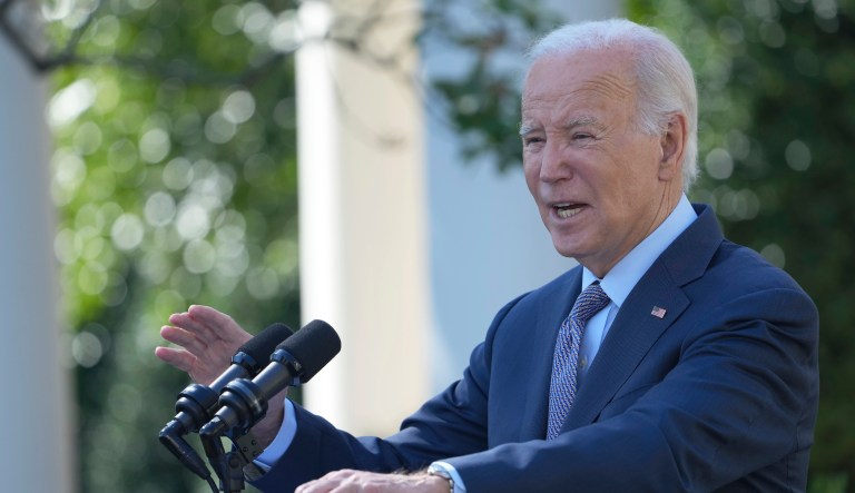 President Joe Biden speaks in the Rose Garden of the White House in Washington, Wednesday, Oct. 11, 2023.
